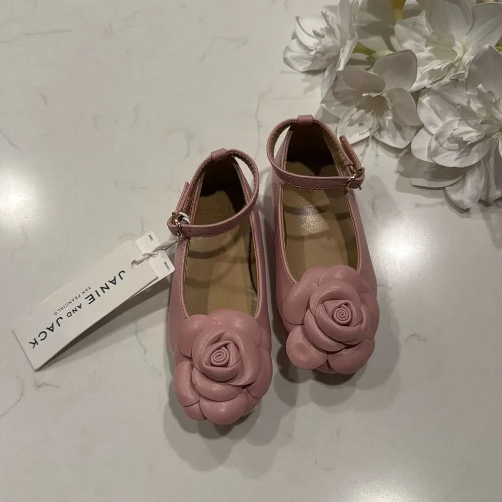 Janie and Jack Rosette Ballet Flat in Pale Pink Size 5